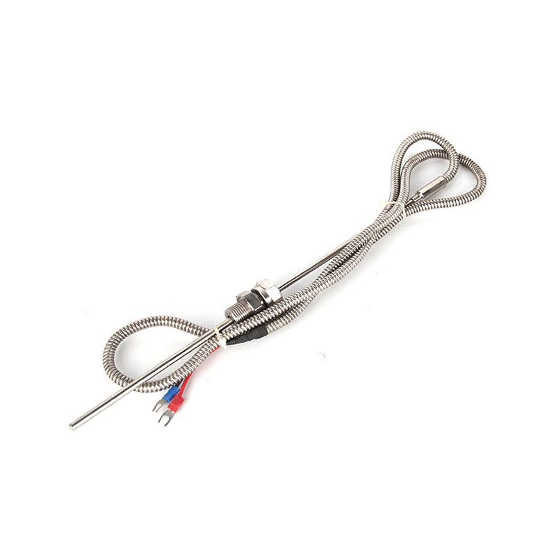 Armored thermocouple with bellows sheath and compression fitting connection